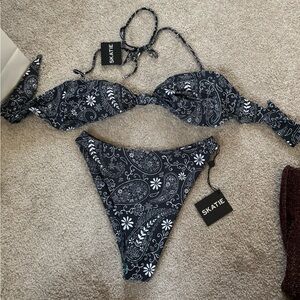Skatie Black and White Paisley Bikini